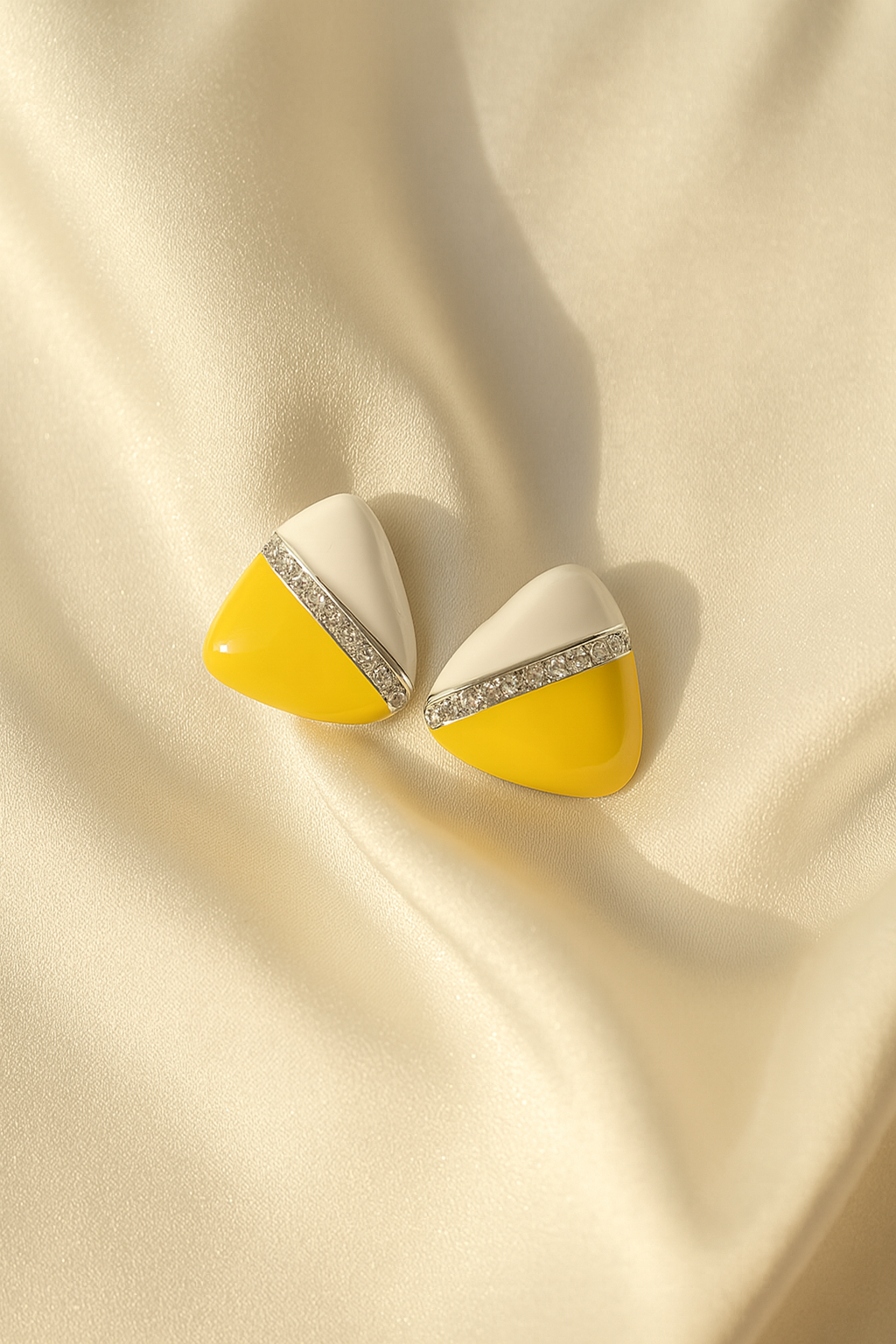 Jewello fancy triangle shape design with white yellow color  dainty Korean earring for women and girls.