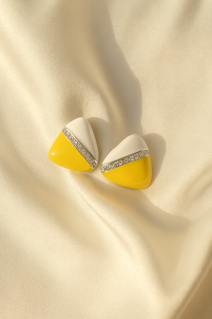 Jewello fancy triangle shape design with white yellow color  dainty Korean earring for women and girls.