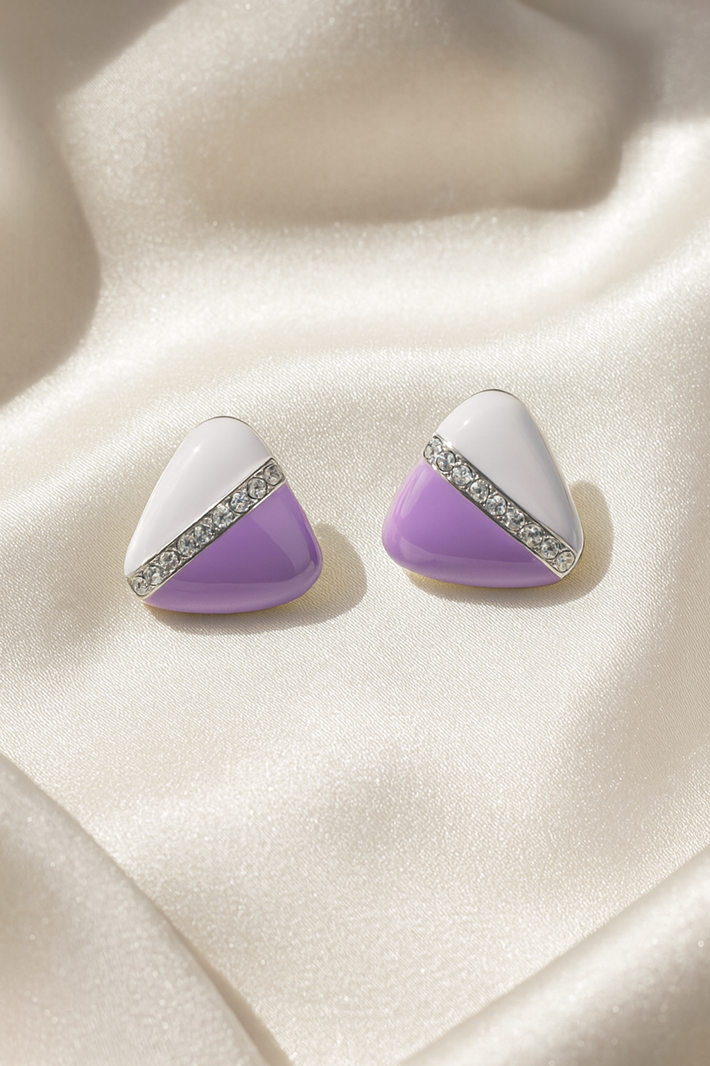 Jewello elegant triangle shape design with white purple color dainty Korean earring for women and girls.