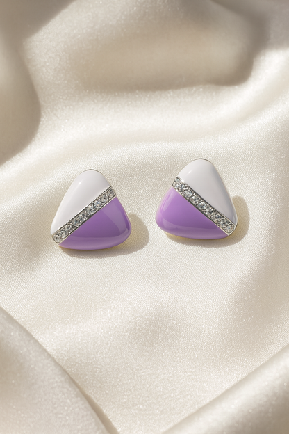 Jewello elegant triangle shape design with white purple color dainty Korean earring for women and girls.