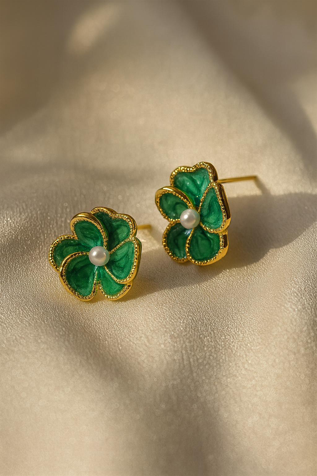 Jewello trendy gold-plated flower design with green stone stud Korean earring for women and girls.