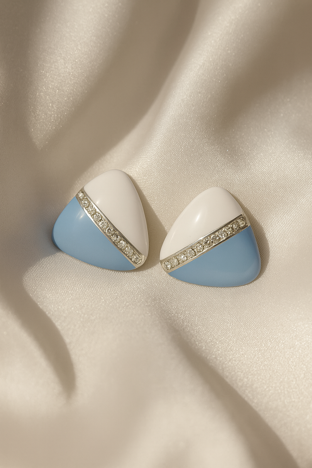 Jewello delicate triangle shape design with white sky-blue color  Korean earring for women and girls.