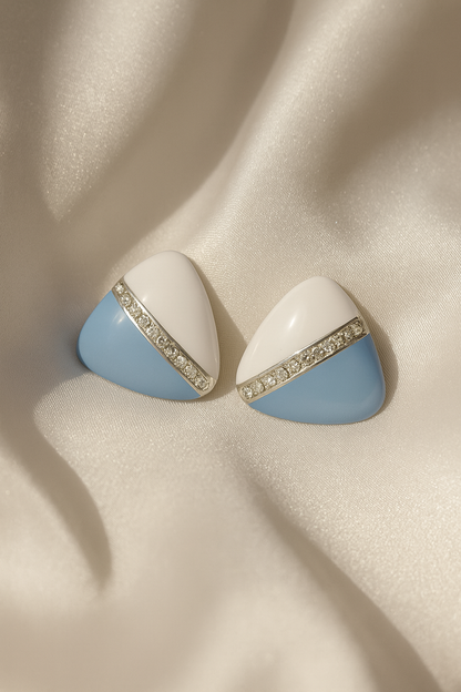 Jewello delicate triangle shape design with white sky-blue color  Korean earring for women and girls.
