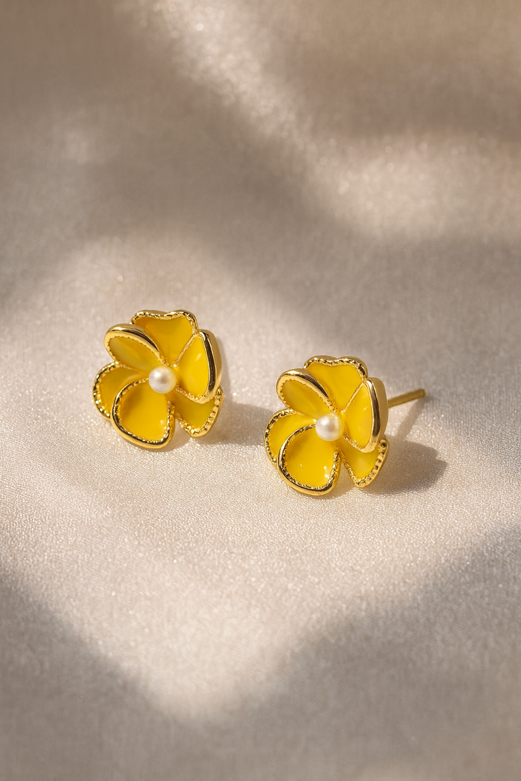 Jewello elegant gold-plated flower design with yellow stone stud dainty Korean earring for women and girls.