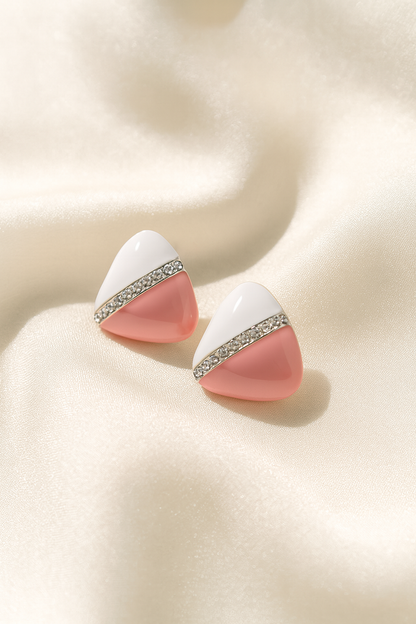 Jewello triangle shape design with white light pink color dainty Korean earring for women and girls.