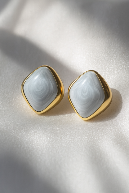 Jewello trendy gold-plated square design and white stone stud dainty Korean earring for women and girls.