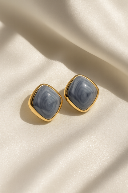 Jewello fancy gold plated square design with grey stone stud dainty Korean earring for women and girls.