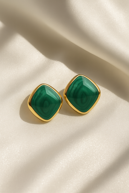 Jewello trendy gold-plated square design with green stone stud dainty anti tarnish Korean earring for women and girls.