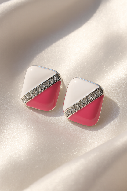 Jewello fancy square design with white pink colure stud dainty Korean earring for women and girls.