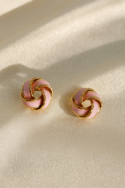 Jewello trendy gold plated light pink design dainty anti tarnish Korean earring for women and girls.