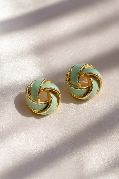 Jewello elegant gold plated light green colour dainty Korean earring for women and girls.
