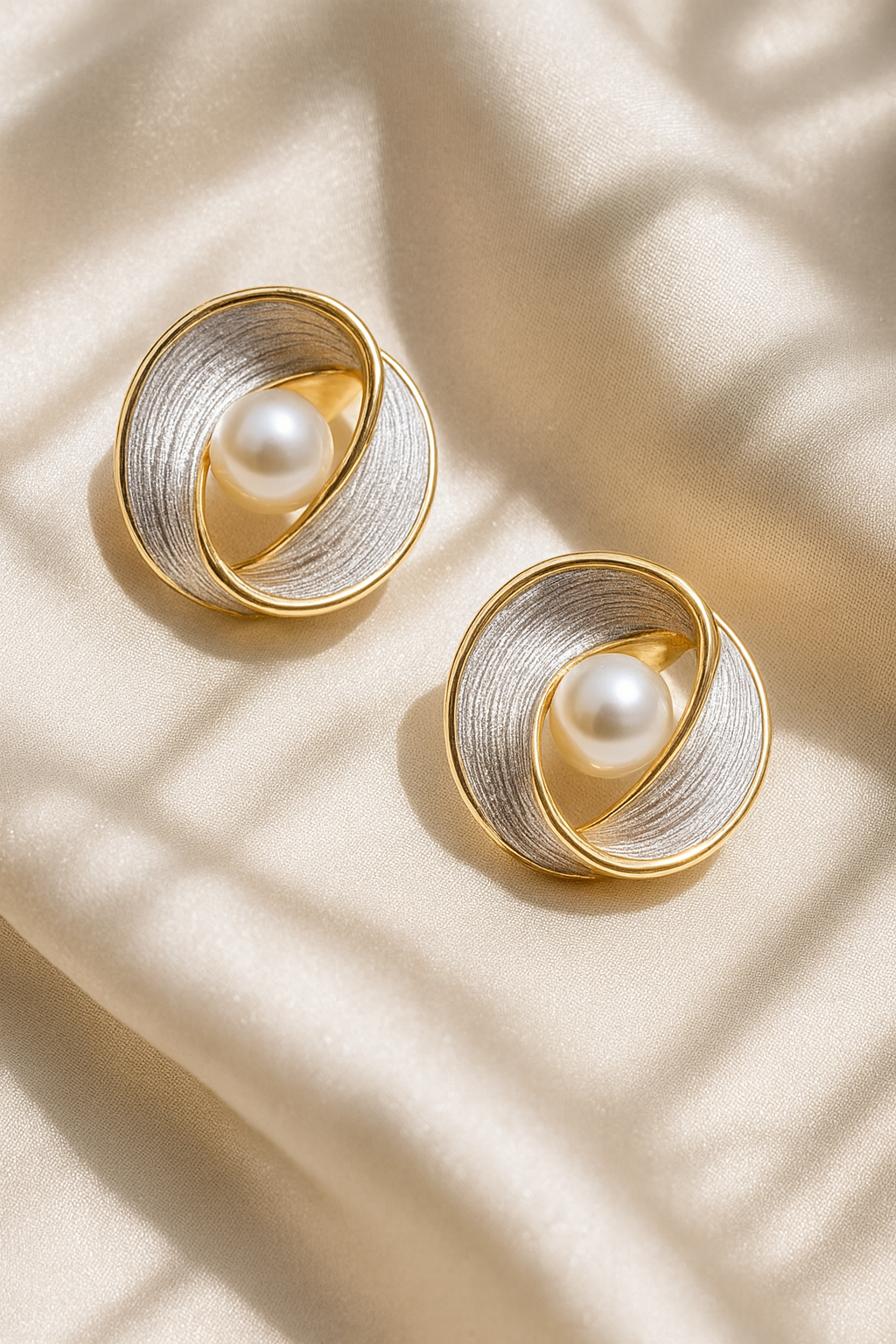 Jewello trendy gold-plated circle design and pearl stud dainty Korean earring for women and girls.