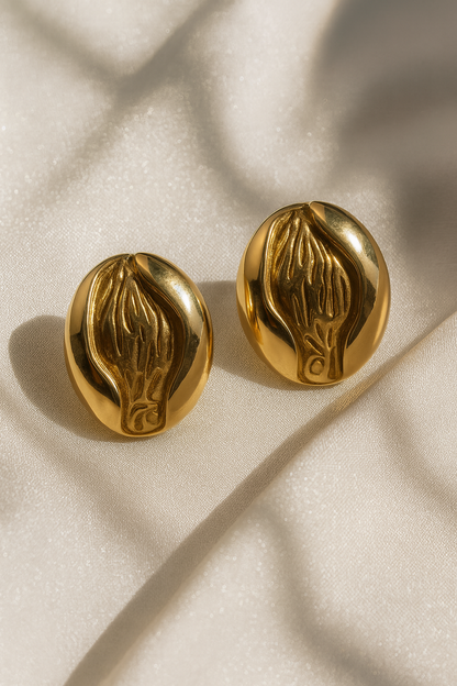 Jewello gorgeous gold-plated oval shape design gold collared dainty Korean earring for women and girls.