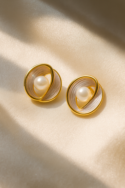 Jewello beautiful gold-plated pink colour and pearl stud dainty Korean earring for women and girls.