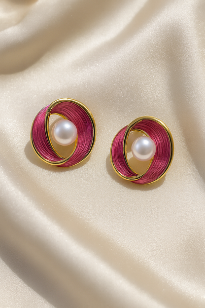 Jewello stylish gold-plated pink colour and pearl stud dainty Korean earring for women and girls.