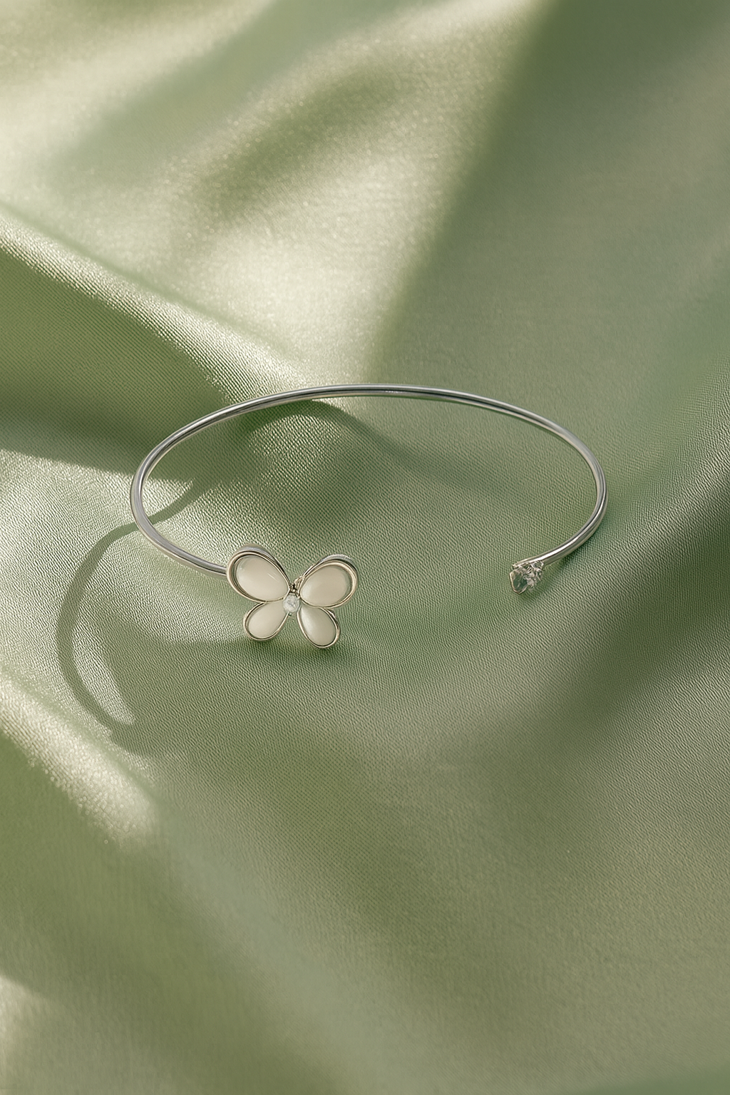 Jewello elegant silver-plated floral design with shimmering white stone stud cuff bracelet, Kada bracelet for women and girls.
