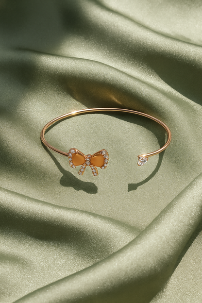 Jewello delicate rose gold plated with shimmering rose gold stone stud cuff bracelet, Kada bracelet for women and girls.