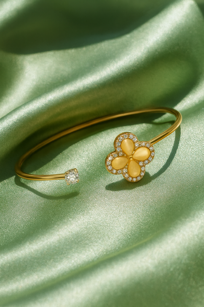 Jewello fashionable gold-plated floral design with golden stone stud cuff bracelet, Kada bracelet for women and girls.