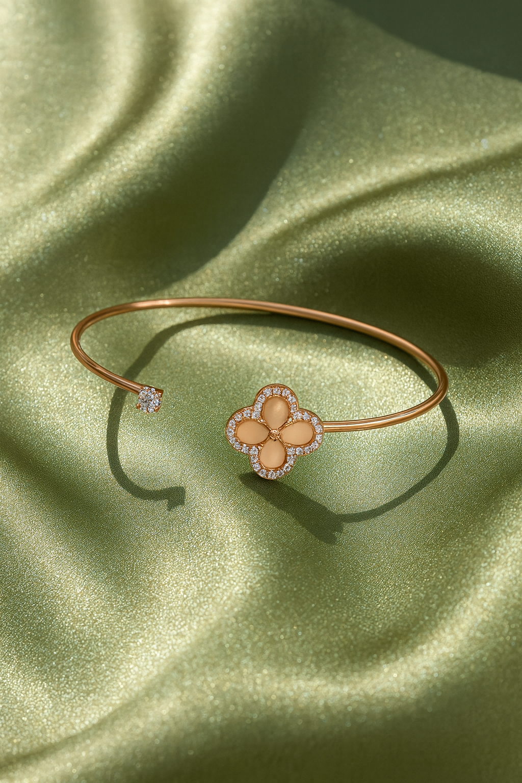 Jewello gorgeous rose gold-plated floral design with shimmering stone stud cuff bracelet, Kada bracelet for women and girls.