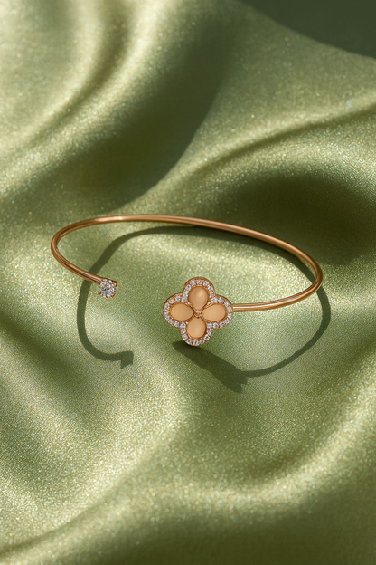 Jewello gorgeous rose gold-plated floral design with shimmering stone stud cuff bracelet, Kada bracelet for women and girls.