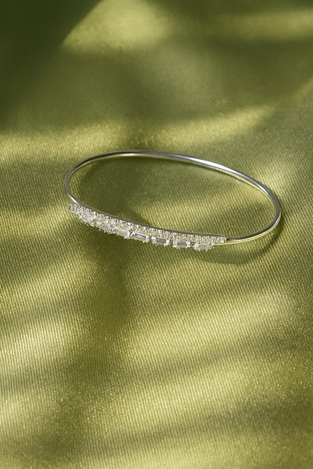 Jewello delicate silver plated with cubic zirconia stud cuff bracelet, Kada bracelet for women and girls.
