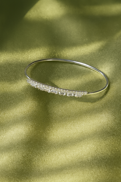 Jewello delicate silver plated with cubic zirconia stud cuff bracelet, Kada bracelet for women and girls.
