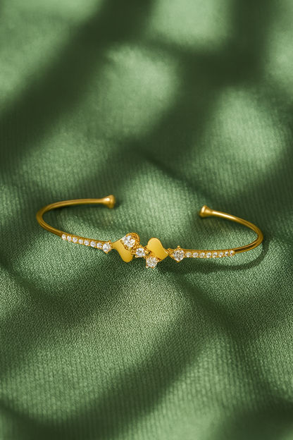 Jewello fancy rose gold plated heart design with cubic zirconia stud cuff bracelet, Kada bracelet for women and girls.
