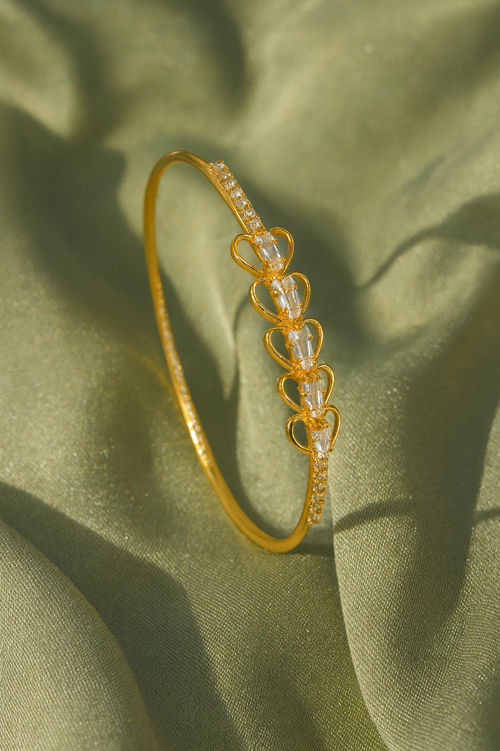 Jewello delicate gold plated with shimmering white stone stud Adjustable Kada bracelet for women and girls.