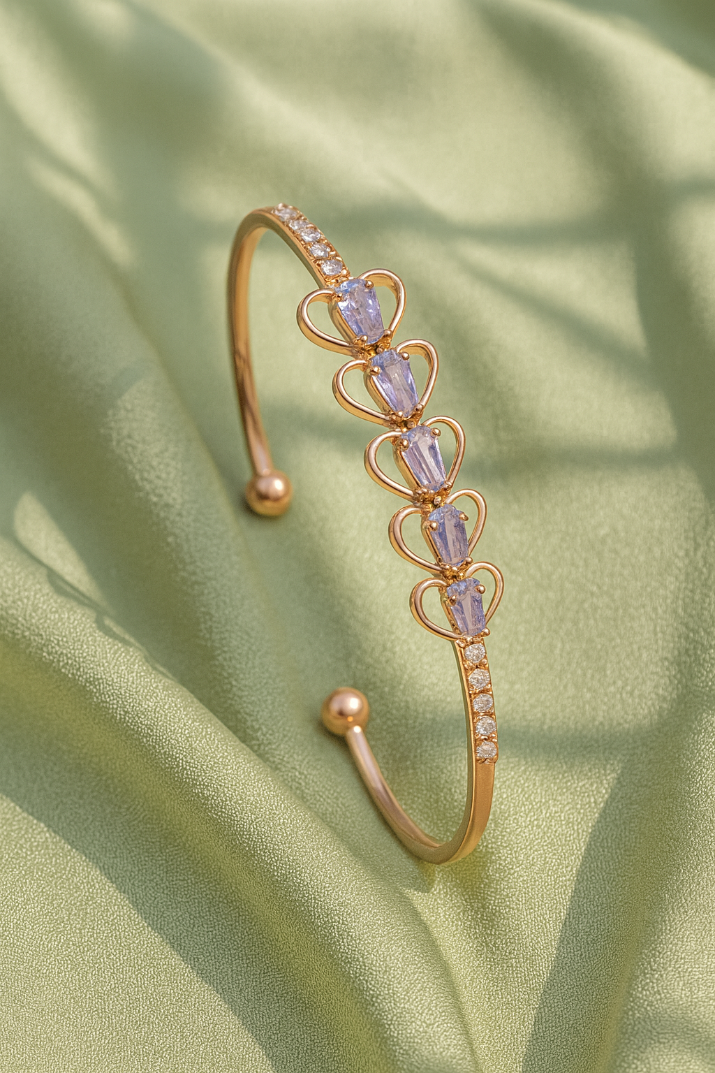 Jewello elegance rose gold plated with shimmering white stone stud Adjsuatble Kada bracelet for women and girls.