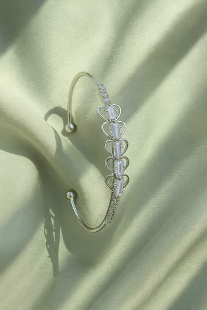 jewello stylish silver plated with shimmering white stone stud Adjustable cuff bracelet for women and girls.