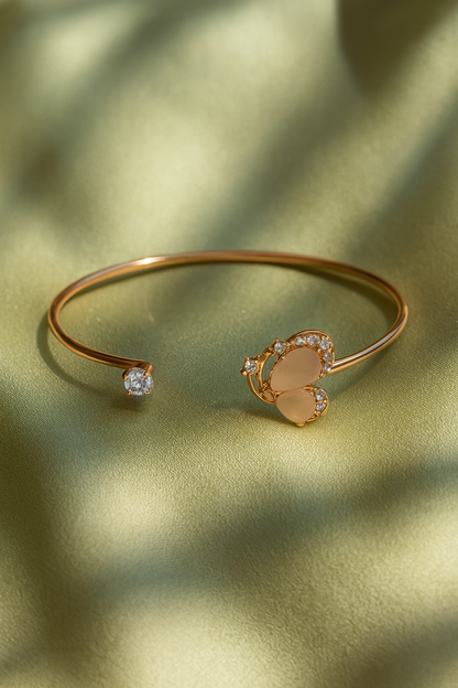jewello Adorable rose gold-plated floral design with shimmering white stone stud Adjustable cuff bracelet, Kada bracelet, for women and girls.
