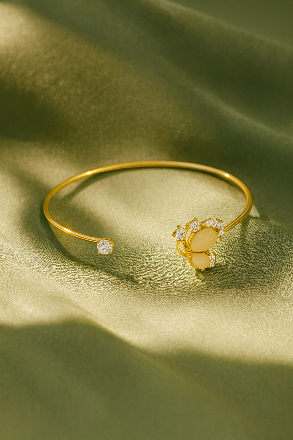 Jewello delicate gold-plated floral design with white stone stud Adjustable cuff bracelet, Kada bracelet for women and girls.