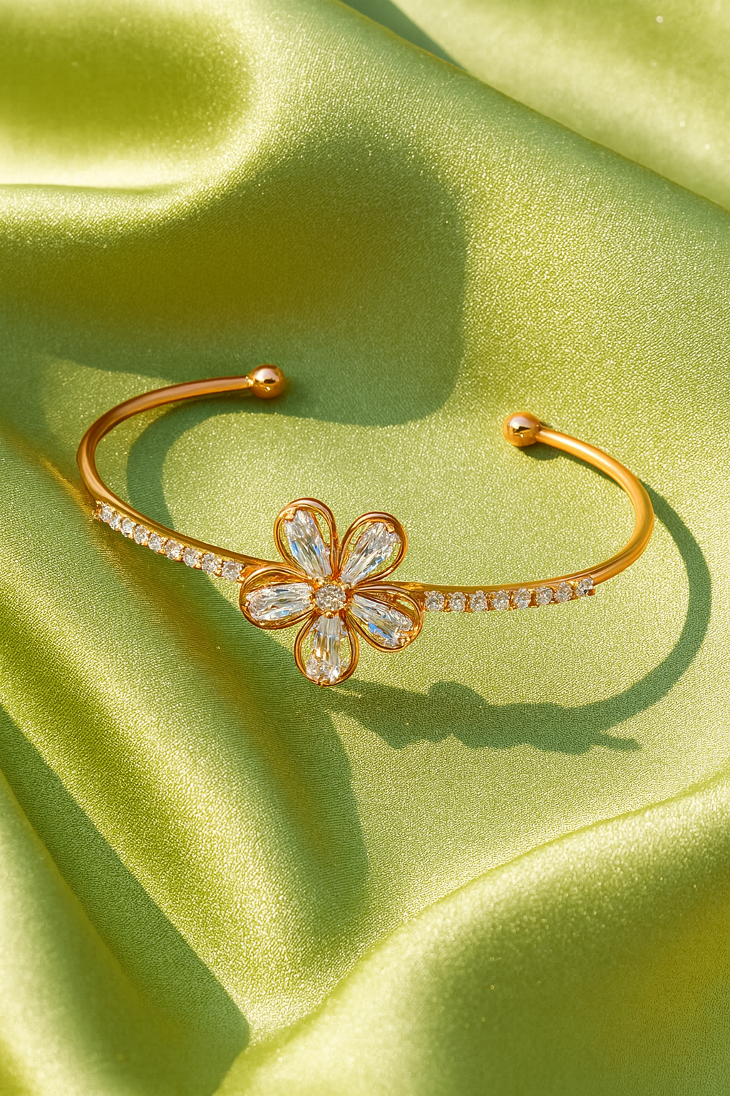 jewello stylish gorgeous rose gold-plated floral design with cubic zirconia stud Adjustable cuff bracelet, Kada bracelet for women and girls.