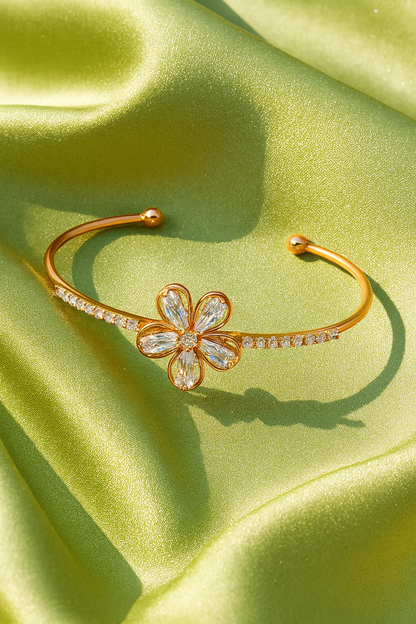 jewello stylish gorgeous rose gold-plated floral design with cubic zirconia stud Adjustable cuff bracelet, Kada bracelet for women and girls.