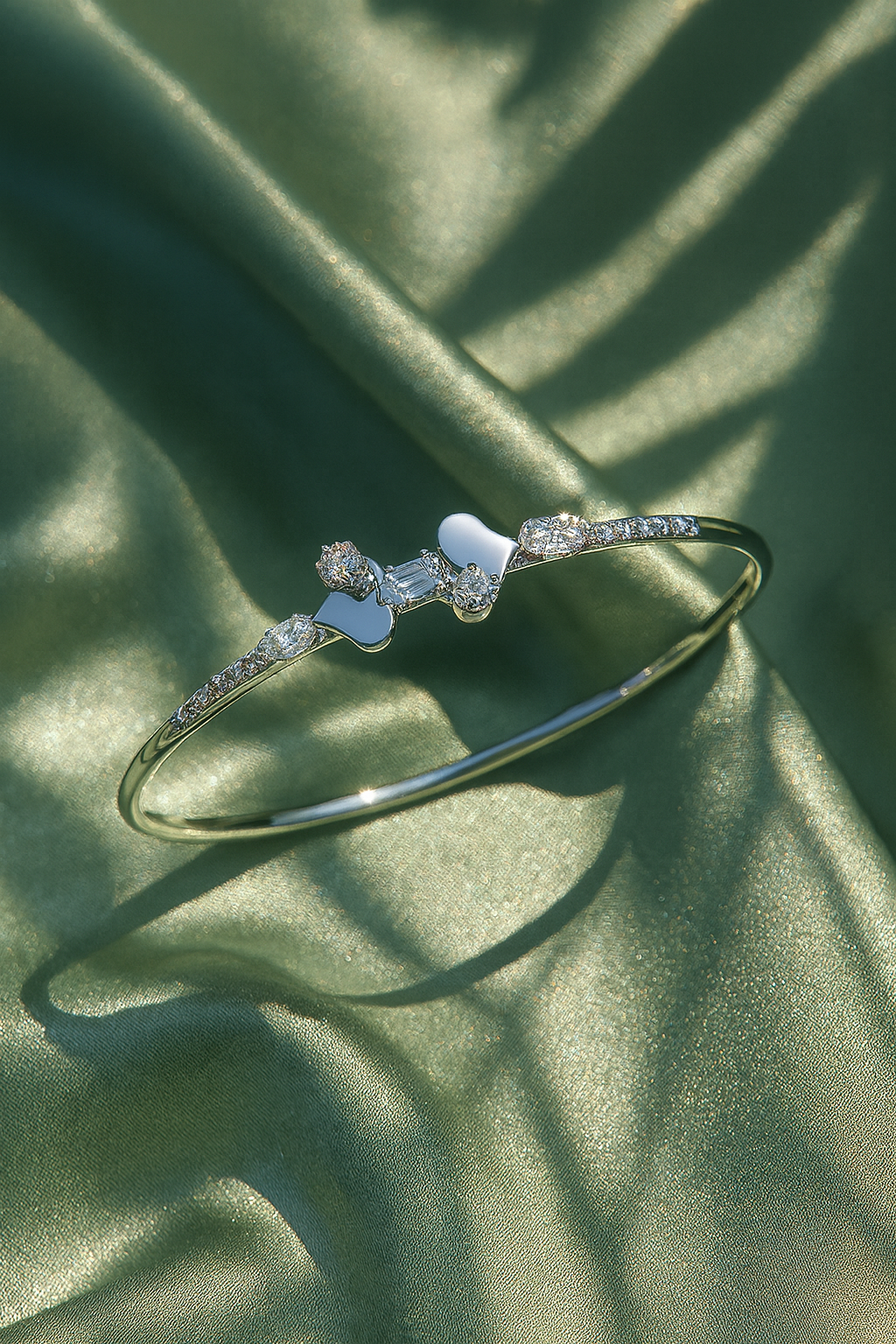 Jewello Beautiful silver-plated heart design with shimmering white stone stud cuff bracelet, Kada bracelet for women and girls.