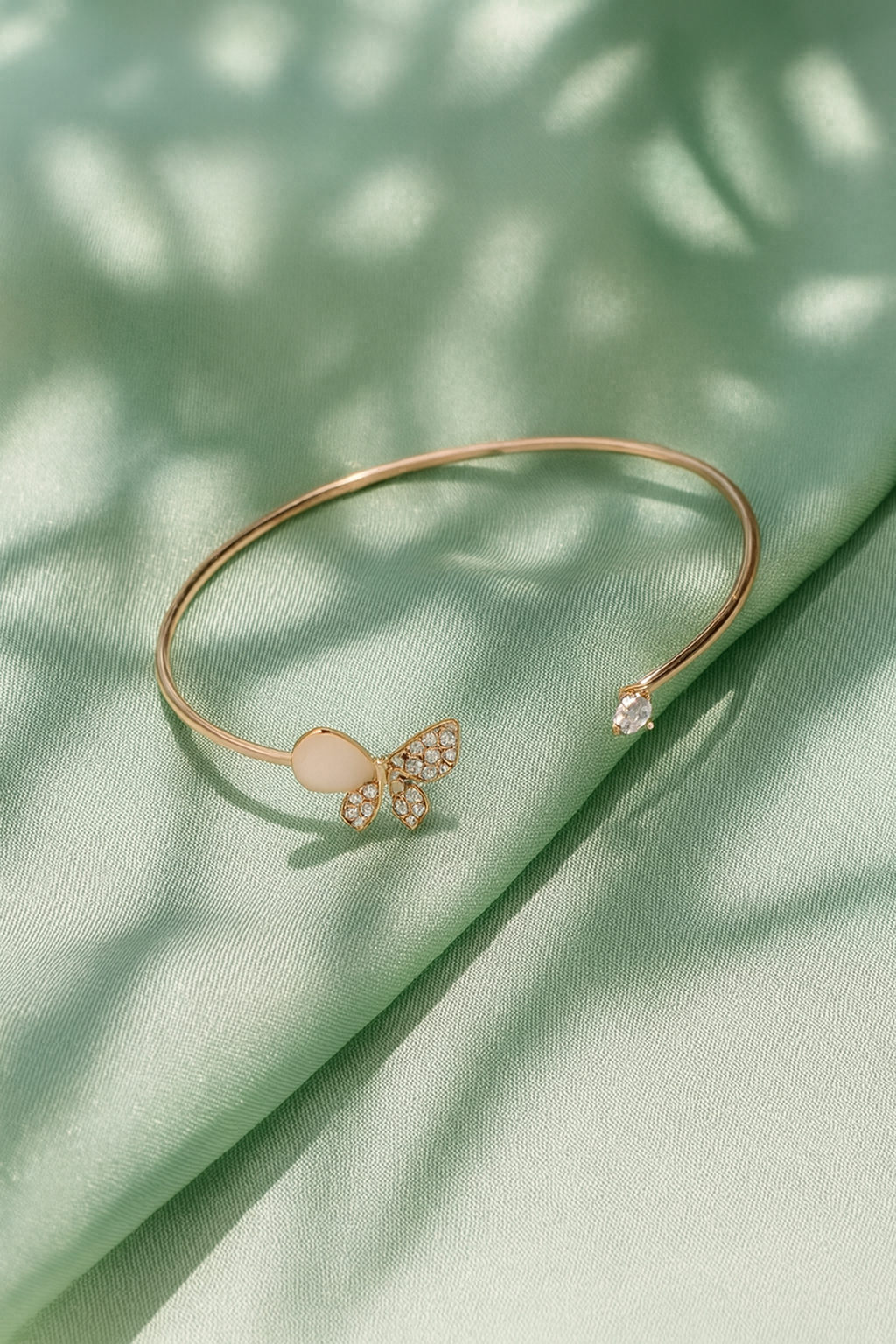 Jewello delicate rose gold-plated butterfly design with shimmering white stone stud cuff bracelet, Kada bracelet for women and girls.