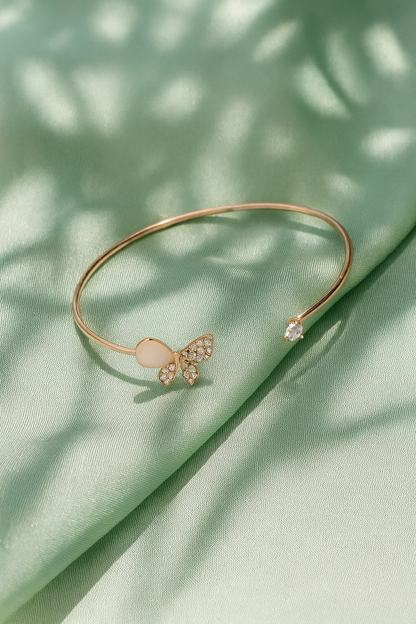 Jewello delicate rose gold-plated butterfly design with shimmering white stone stud cuff bracelet, Kada bracelet for women and girls.