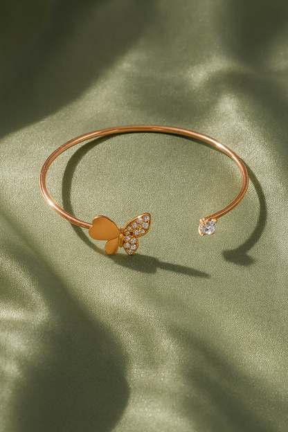 Jewello elegance rose gold plated and shimmering white stone stud cuff bracelet, kada bracelet for women and girls.