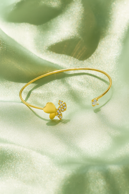 Jewello delicate gold plated with shimmering white stone stud cuff bracelet, Kada bracelet for women and girls.