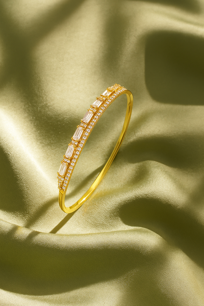 Jewello delicate gold plated with shimmering white stone stud cuff bracelet, Kada bracelet for women and girls.