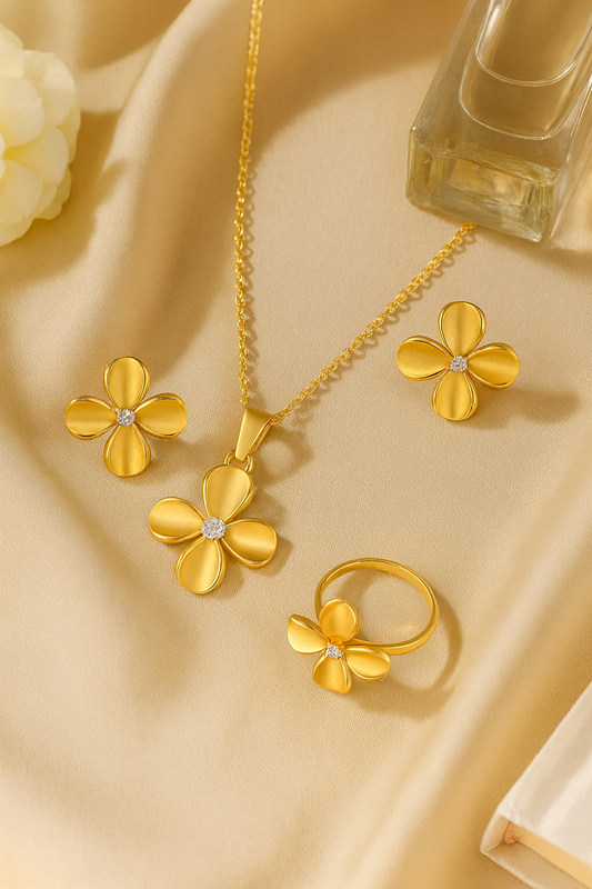 Jewello delicate floral design with light white stone stud pendant chain set for women and girls.
