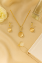Jewello elegant gold plated with white stone stud earring, finger ring, chain pendant set for women and girls.