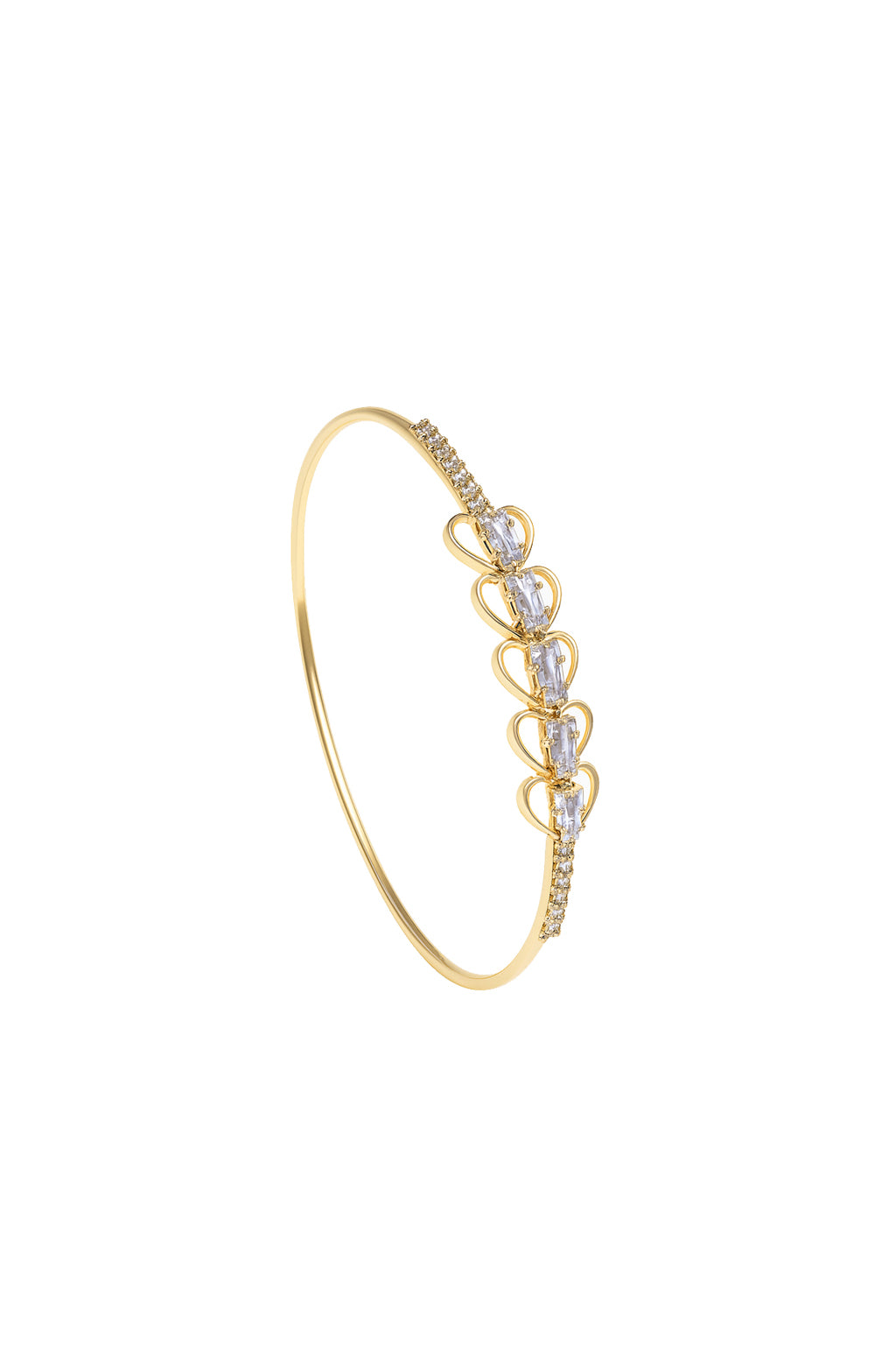Jewello delicate gold plated with shimmering white stone stud Adjustable Kada bracelet for women and girls.
