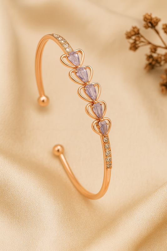 Jewello elegance rose gold plated with shimmering white stone stud Adjsuatble Kada bracelet for women and girls.