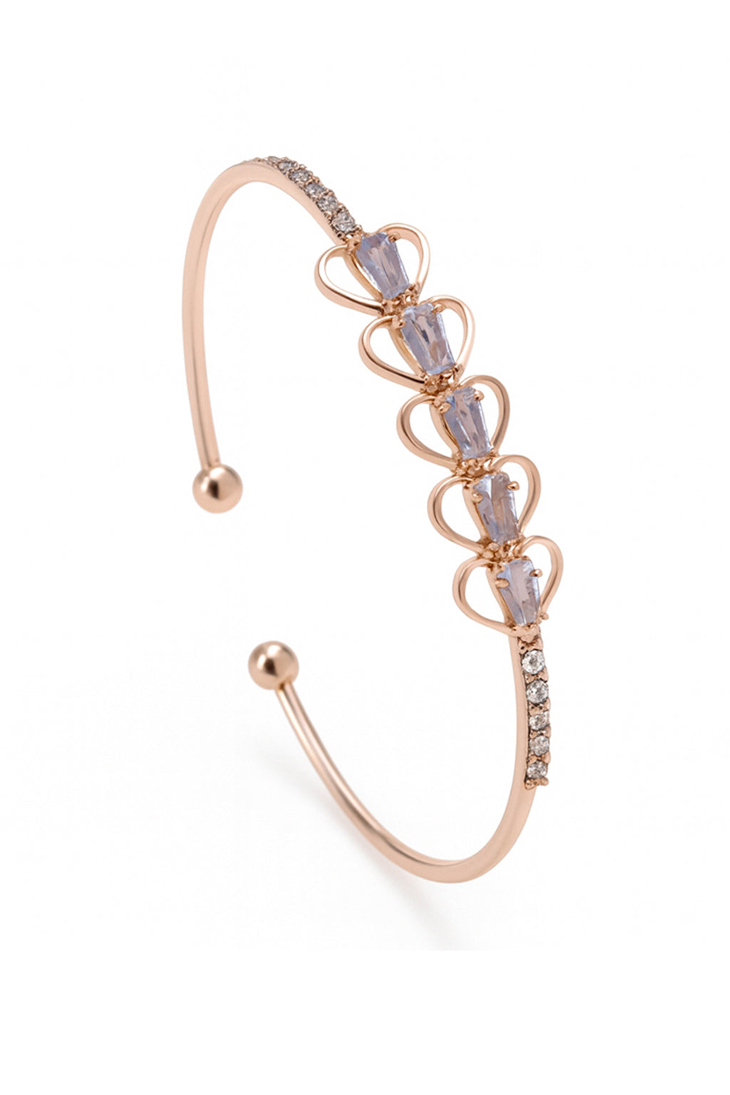 Jewello elegance rose gold plated with shimmering white stone stud Adjsuatble Kada bracelet for women and girls.