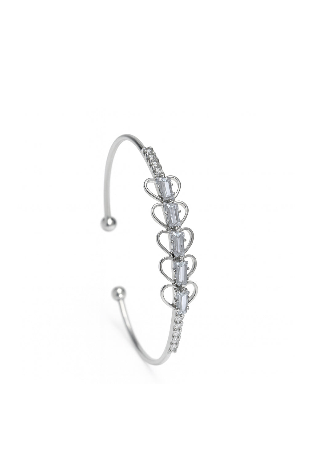 jewello stylish silver plated with shimmering white stone stud Adjustable cuff bracelet for women and girls.
