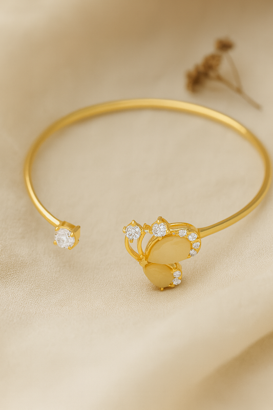 Jewello delicate gold-plated floral design with white stone stud Adjustable cuff bracelet, Kada bracelet for women and girls.