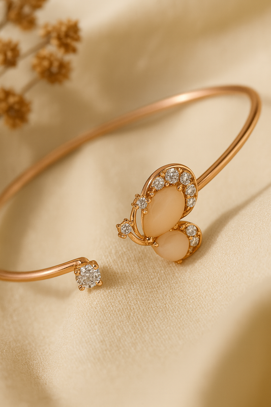 jewello Adorable rose gold-plated floral design with shimmering white stone stud Adjustable cuff bracelet, Kada bracelet, for women and girls.