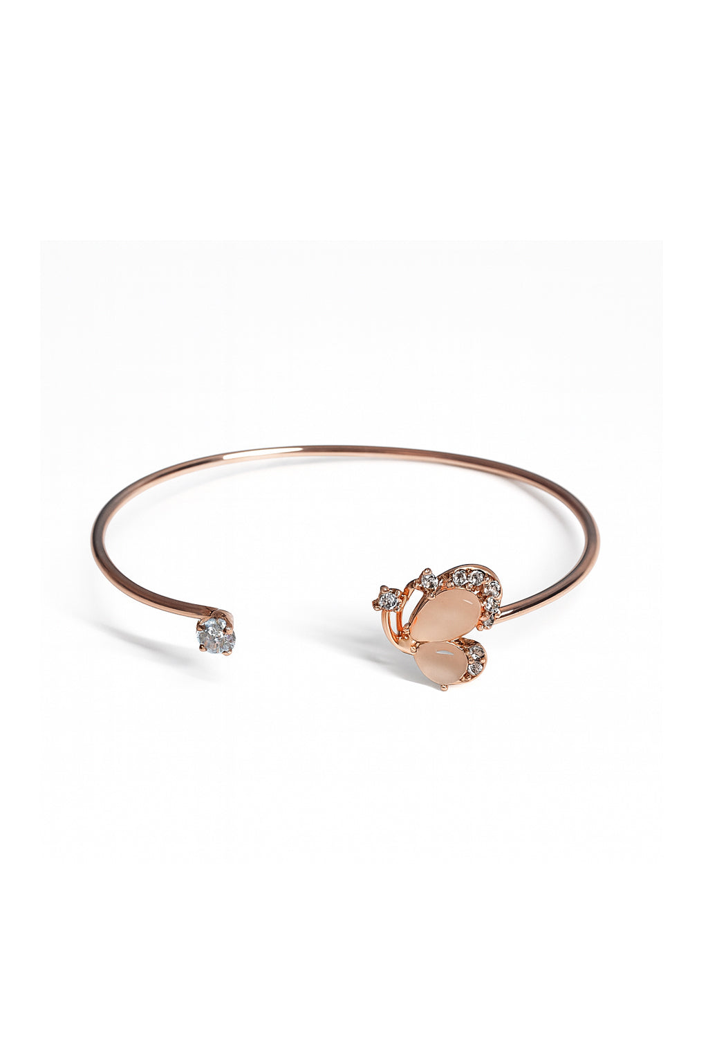 jewello Adorable rose gold-plated floral design with shimmering white stone stud Adjustable cuff bracelet, Kada bracelet, for women and girls.