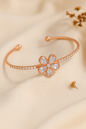 jewello stylish gorgeous rose gold-plated floral design with cubic zirconia stud Adjustable cuff bracelet, Kada bracelet for women and girls.